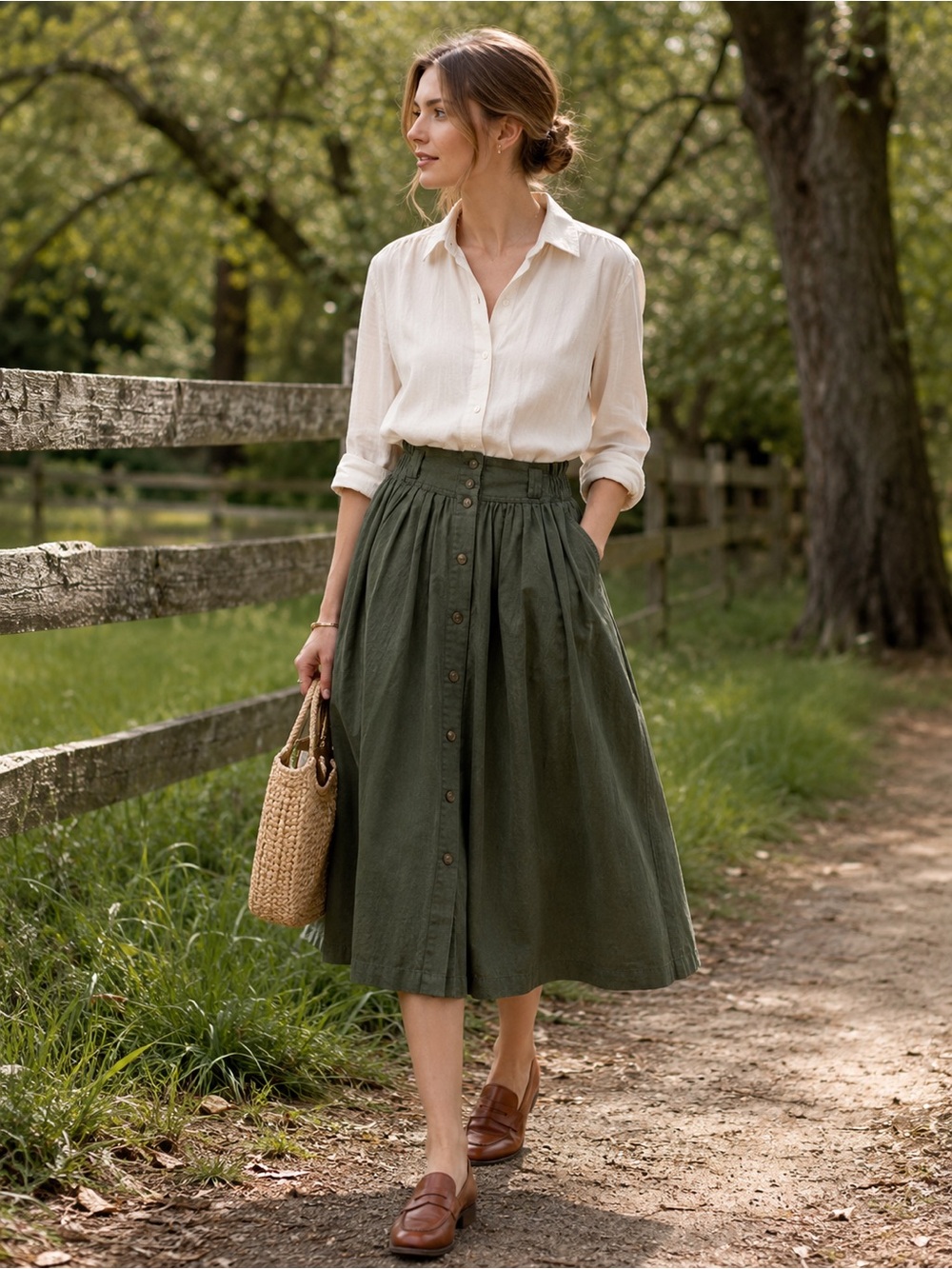 Regatta Cotton Snap Skirt Olive Sz 14